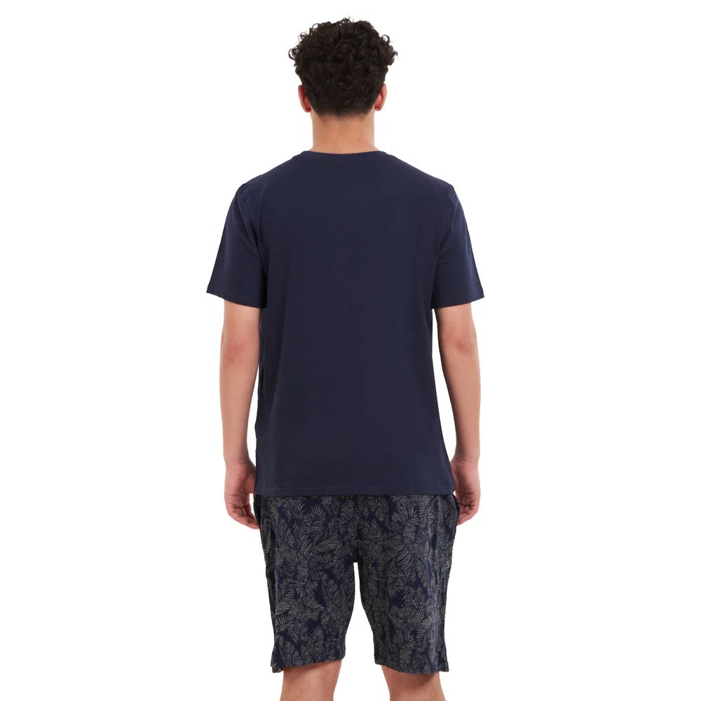 Men summer pajama set Dark Blue T-shirt + Beige Leaves short - Image 4