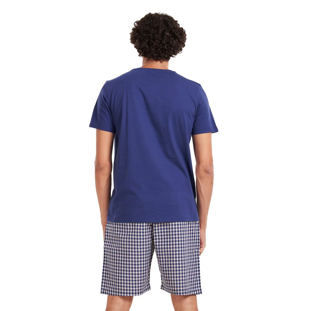 Men summer pajama set Dark blue T-shirt + Dark blue checkered shorts - Image 5