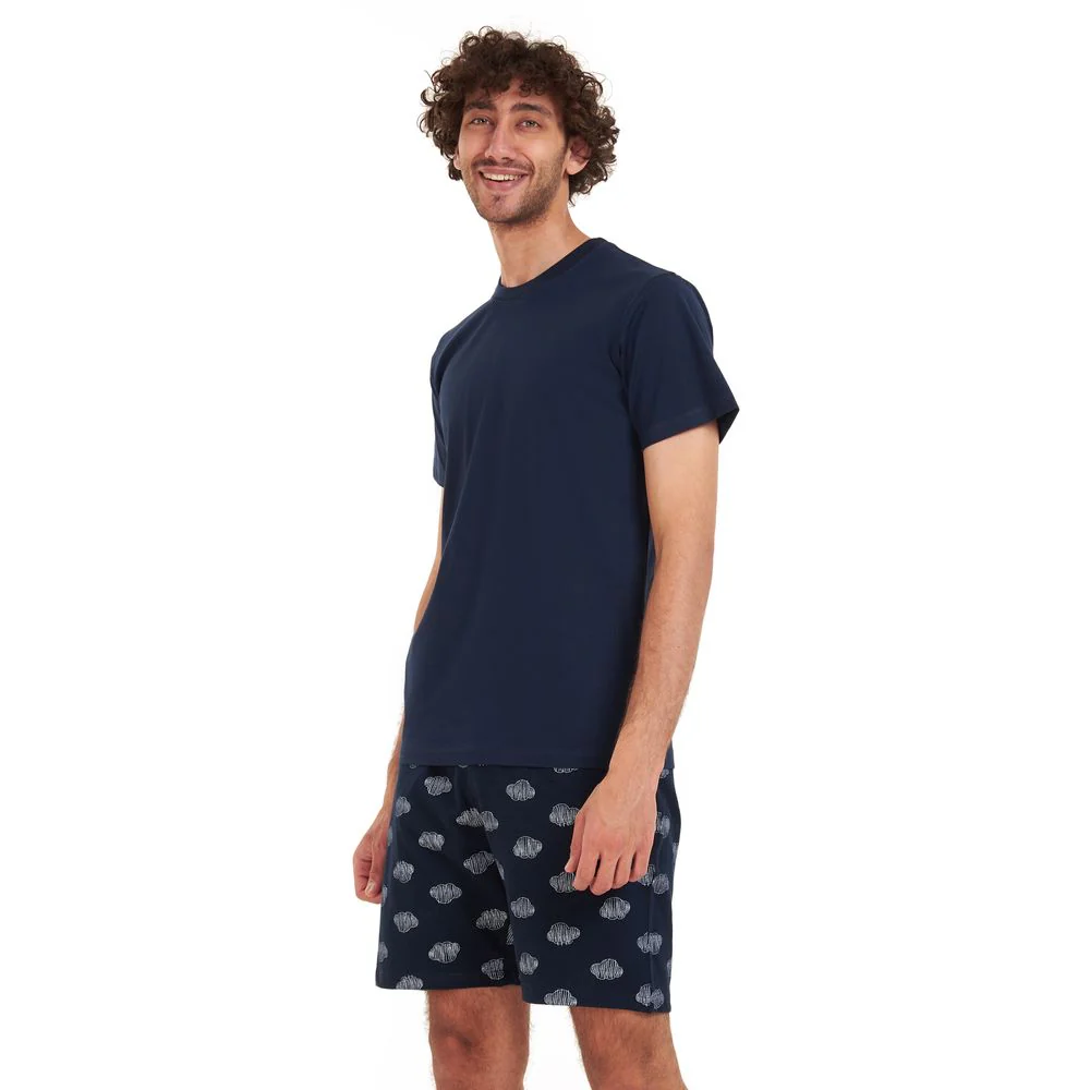 Men summer pajama set Dark blue T-shirt + Dark blue clouds short - Image 2