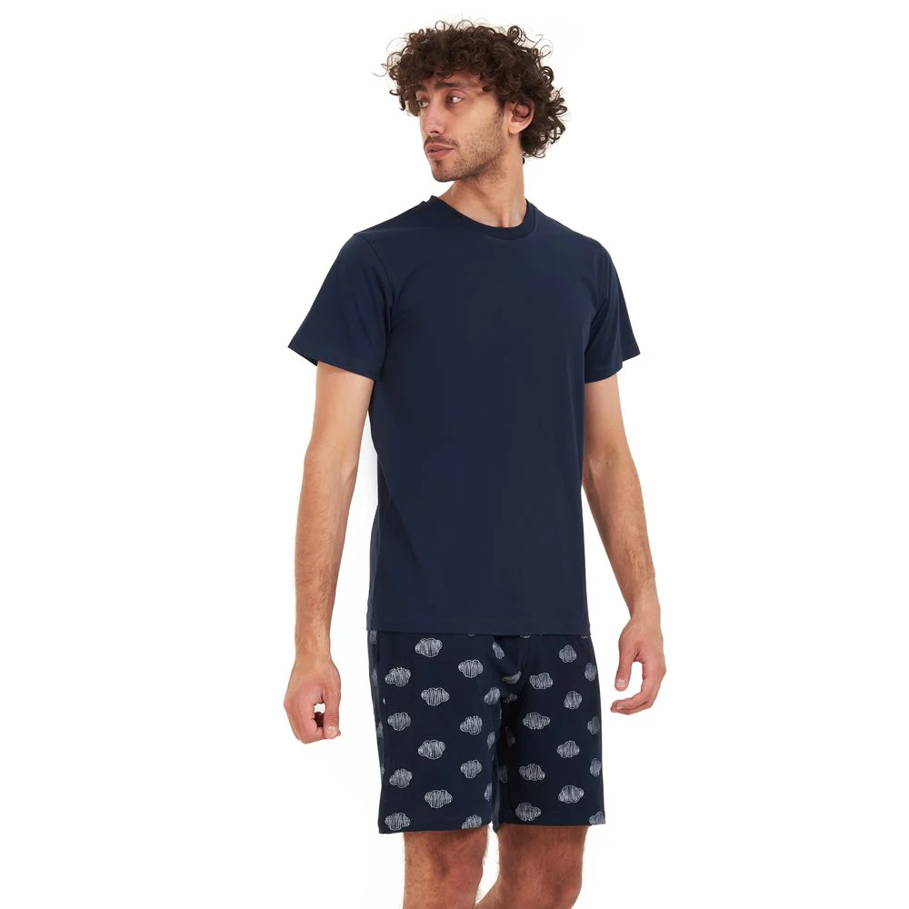 Men summer pajama set Dark blue T-shirt + Dark blue clouds short - Image 3