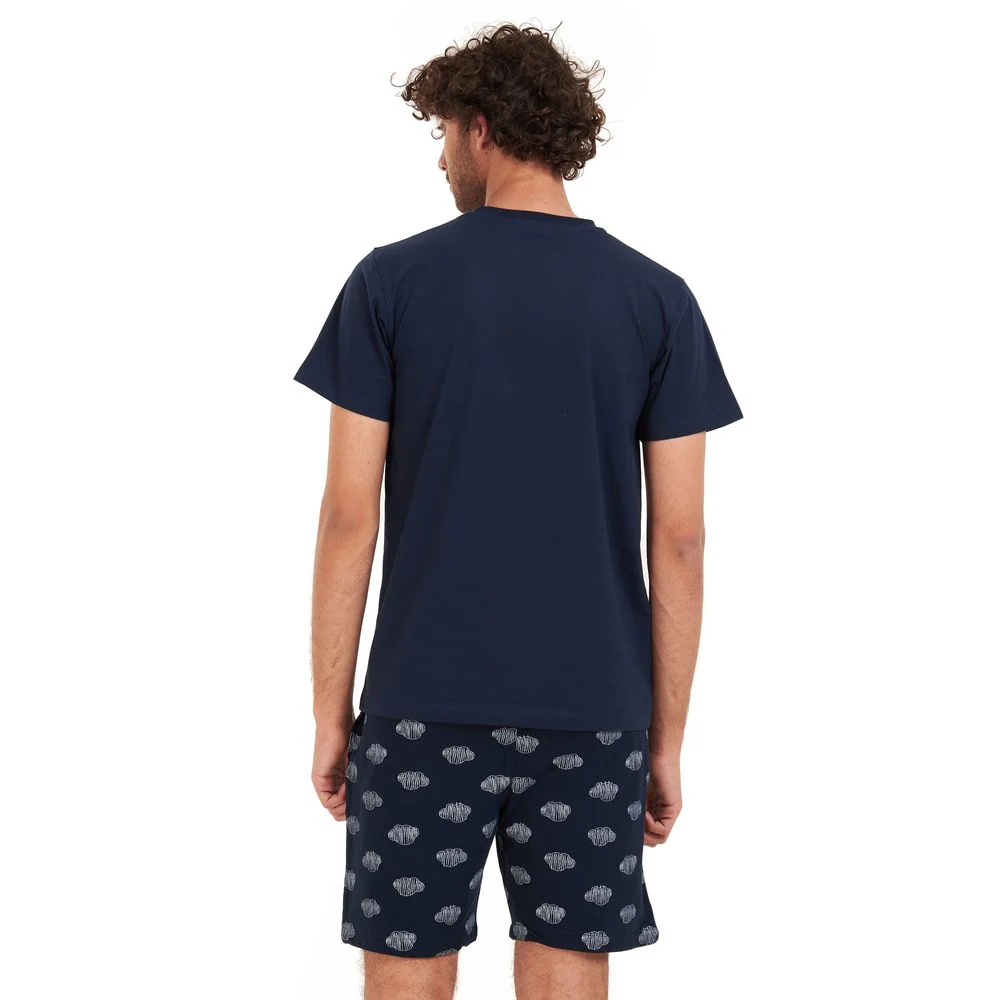Men summer pajama set Dark blue T-shirt + Dark blue clouds short - Image 4
