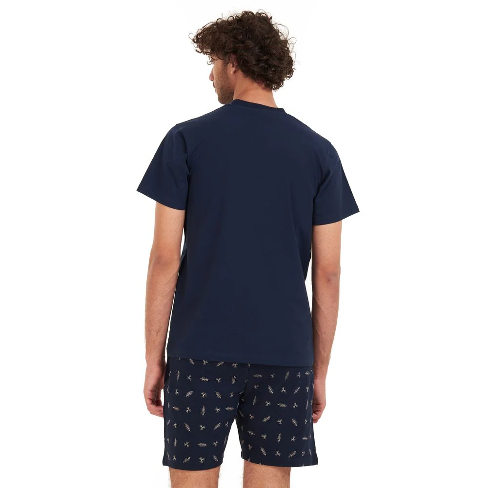 Men summer pajama set Dark blue T-shirt + Dark blue leaves short - Image 4