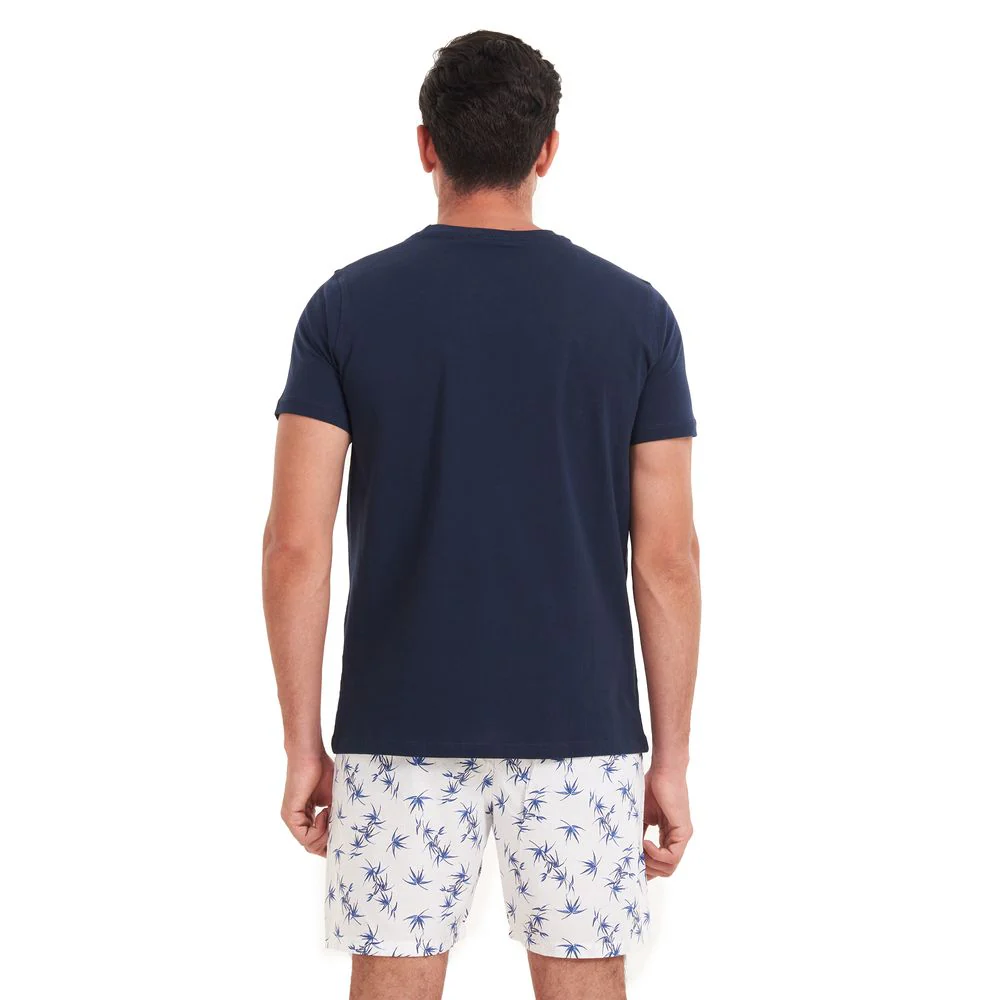 Men summer pajama set Dark blue T-shirt + Dark blue leaves shorts - Image 4