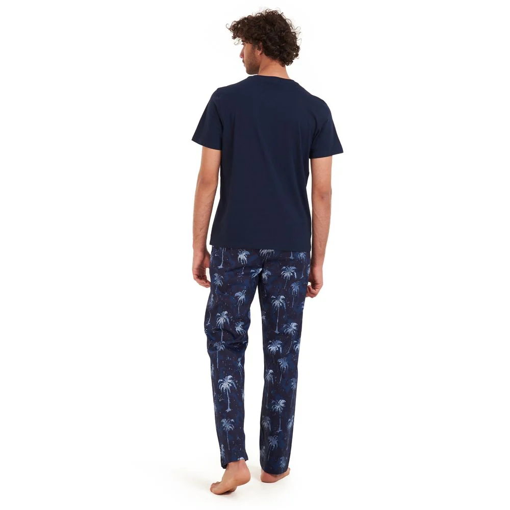 Men summer pajama set Dark blue t-shirt +Dark blue Palm Pants - Image 4