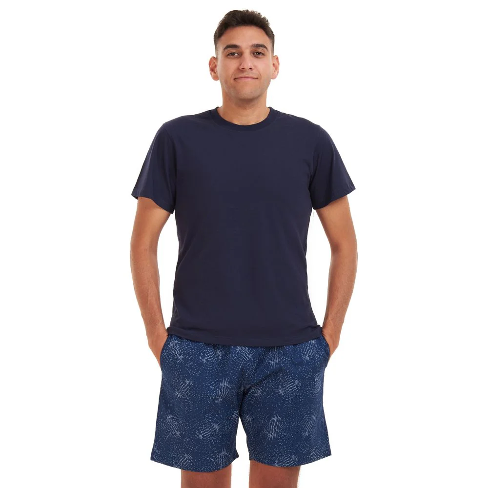 Men summer pajama set Dark blue T-shirt + Dark blue x aqua lines short