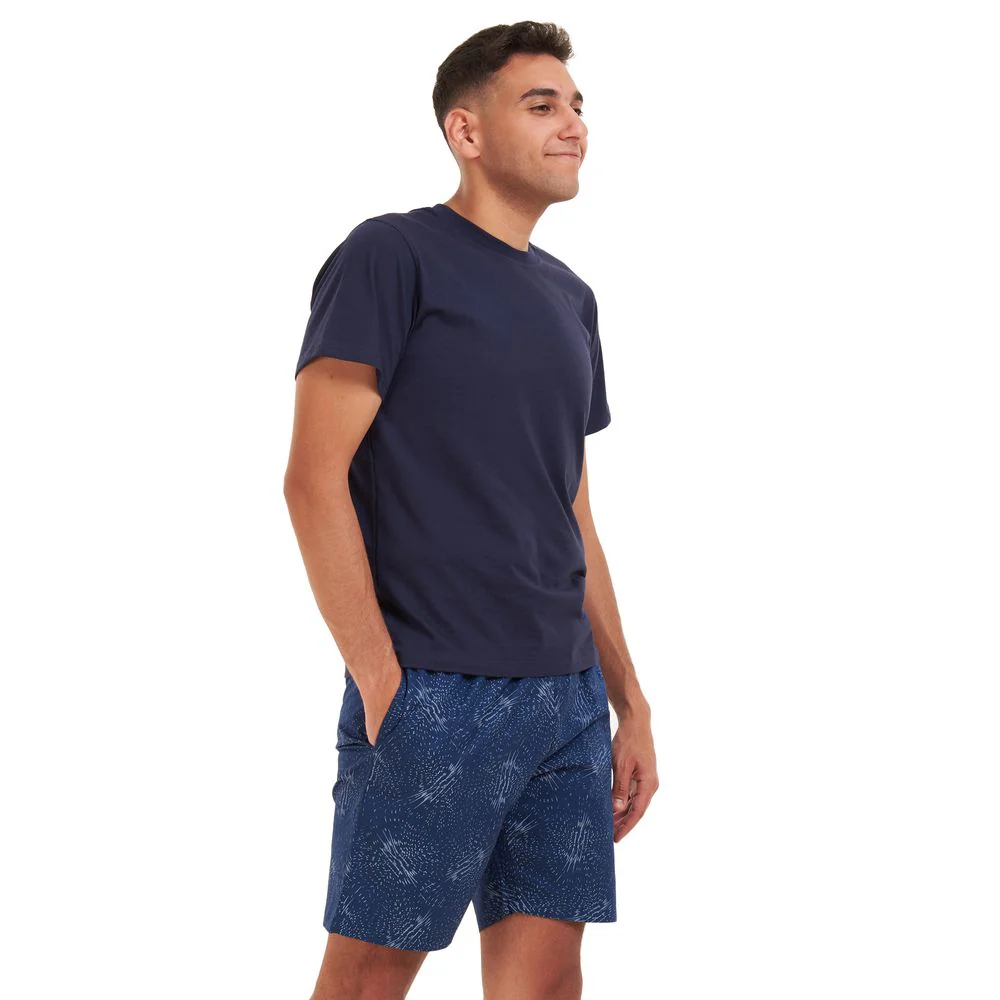 Men summer pajama set Dark blue T-shirt + Dark blue x aqua lines short - Image 2