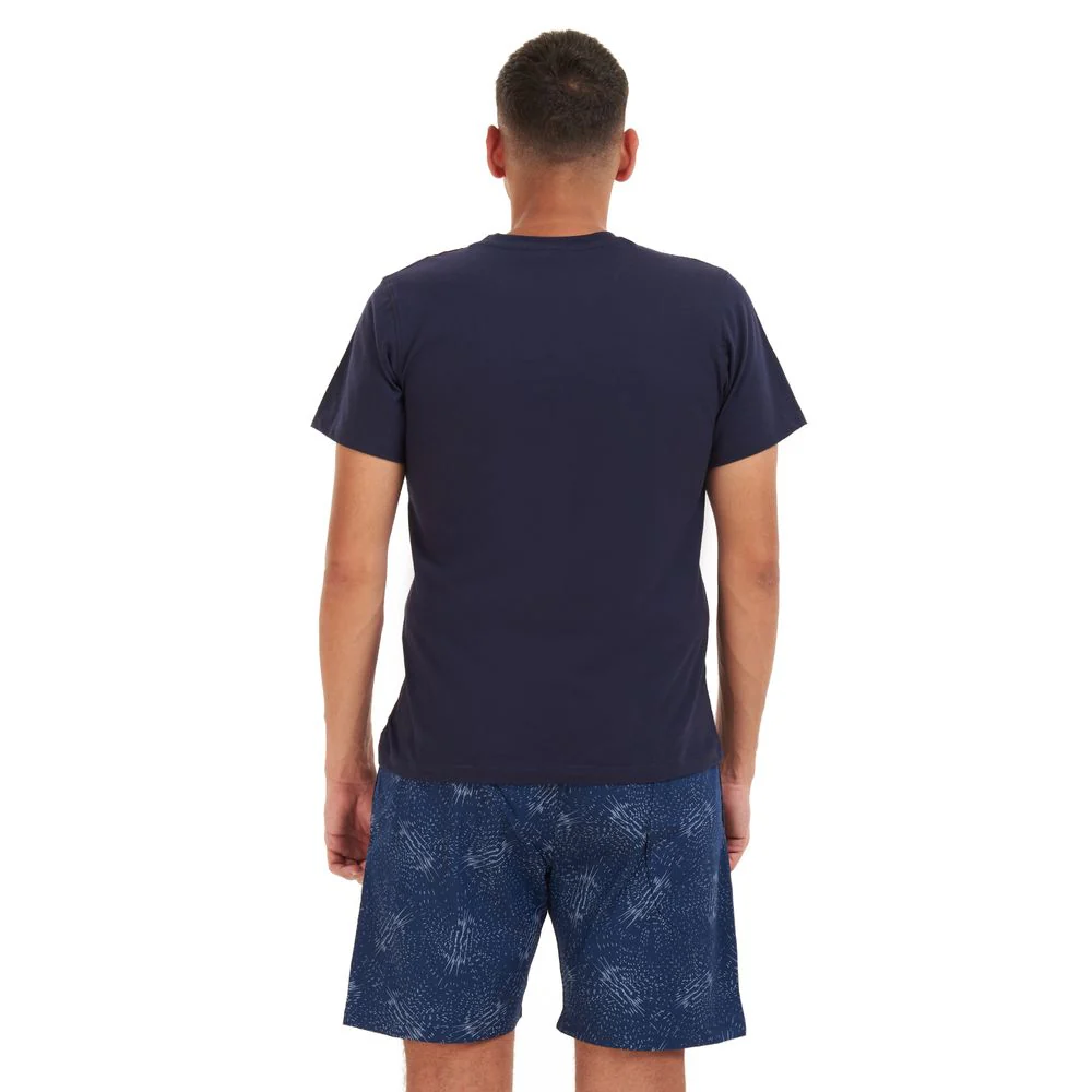 Men summer pajama set Dark blue T-shirt + Dark blue x aqua lines short - Image 3