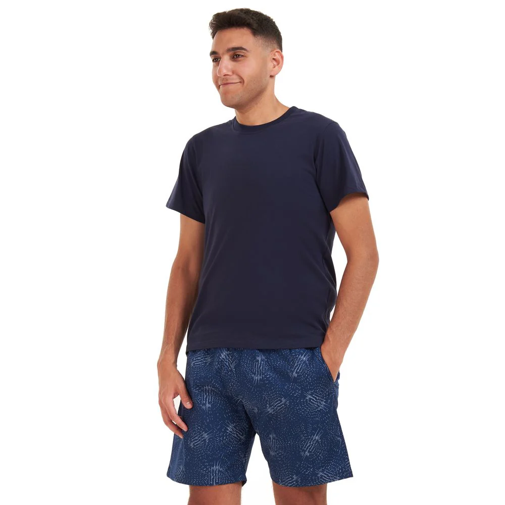 Men summer pajama set Dark blue T-shirt + Dark blue x aqua lines short - Image 4
