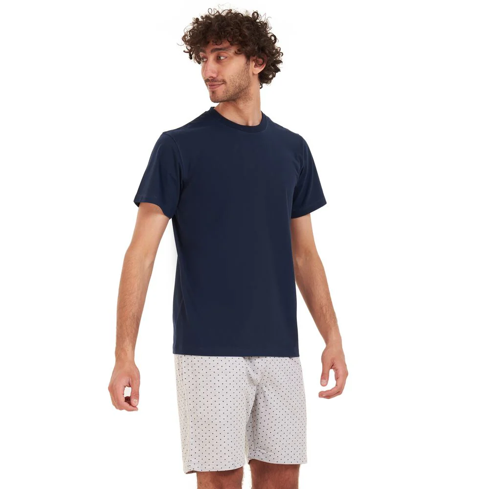 Men summer pajama set Dark blue T-shirt + Grey stars short - Image 2