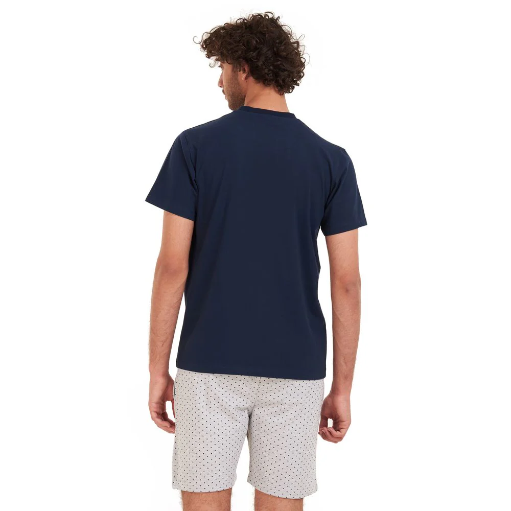 Men summer pajama set Dark blue T-shirt + Grey stars short - Image 3