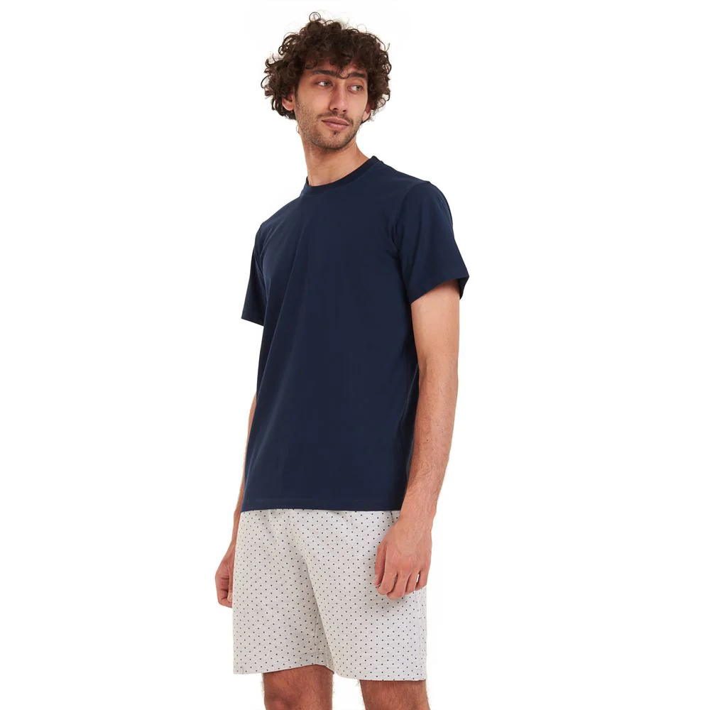 Men summer pajama set Dark blue T-shirt + Grey stars short - Image 4