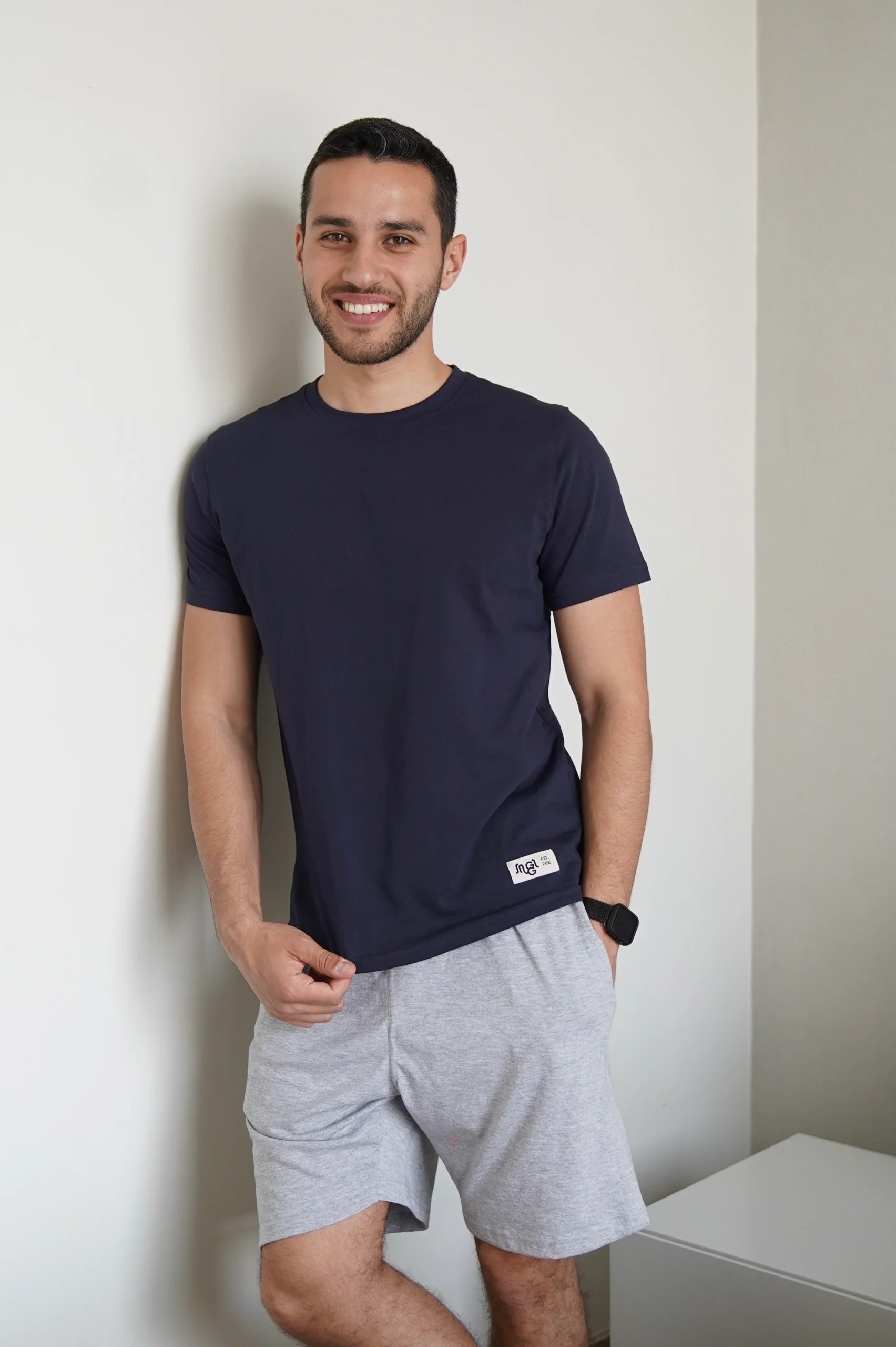 Men summer pajama set Dark blue T-shirt + Light Grey Short - Image 2