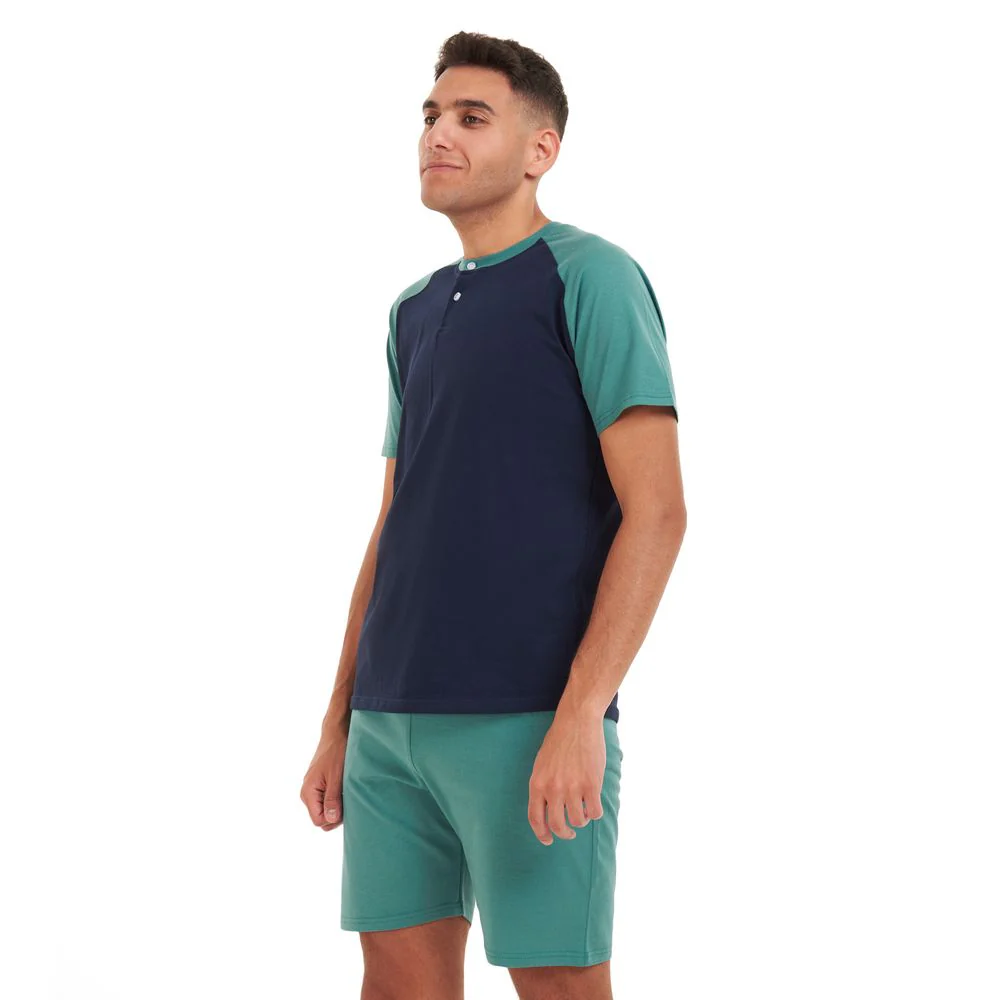 Men summer pajama set Dark blue T-shirt + Light teal short - Image 3
