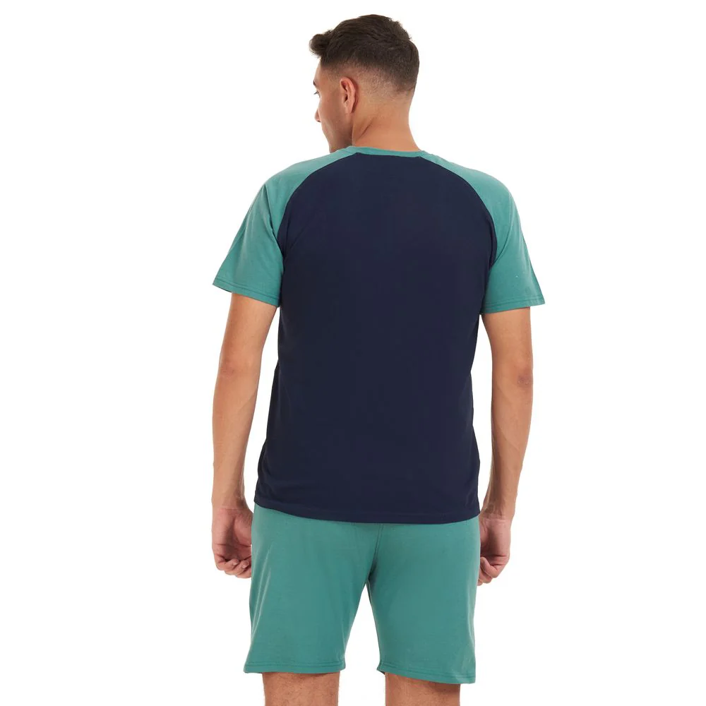 Men summer pajama set Dark blue T-shirt + Light teal short - Image 4