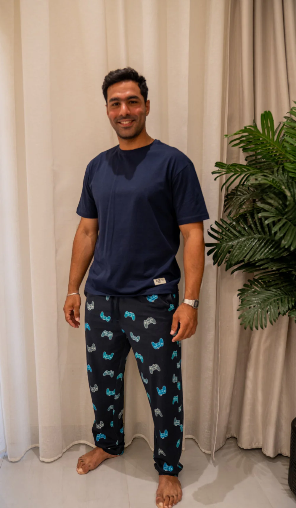 Men summer pajama set Dark Blue T-shirt + Joystick Pants - Image 3