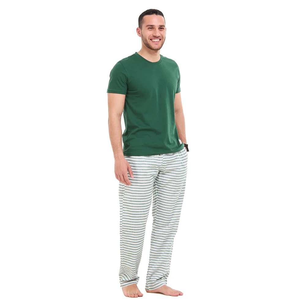 Men summer pajama set Dark Green T-shirt + Dark Green stripes Pants - Image 5