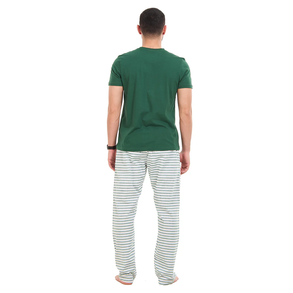 Men summer pajama set Dark Green T-shirt + Dark Green stripes Pants - Image 6