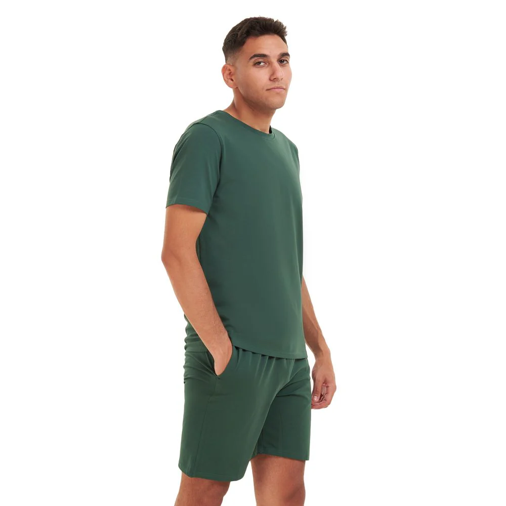 Men summer pajama set Dark green t-shirt + shorts - Image 2