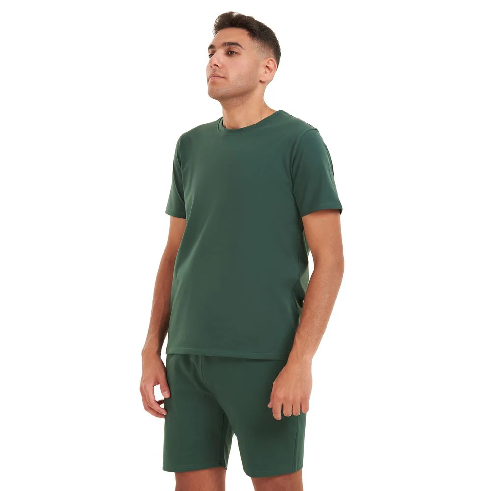 Men summer pajama set Dark green t-shirt + shorts - Image 3
