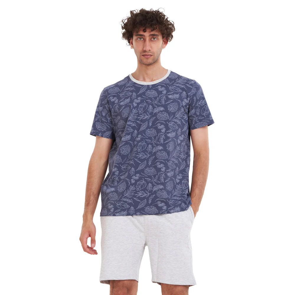 Men summer pajama set Dark grey Flowers T-shirt +Shanee short - Image 2