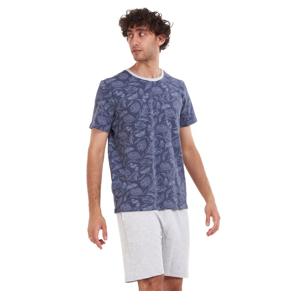 Men summer pajama set Dark grey Flowers T-shirt +Shanee short - Image 3