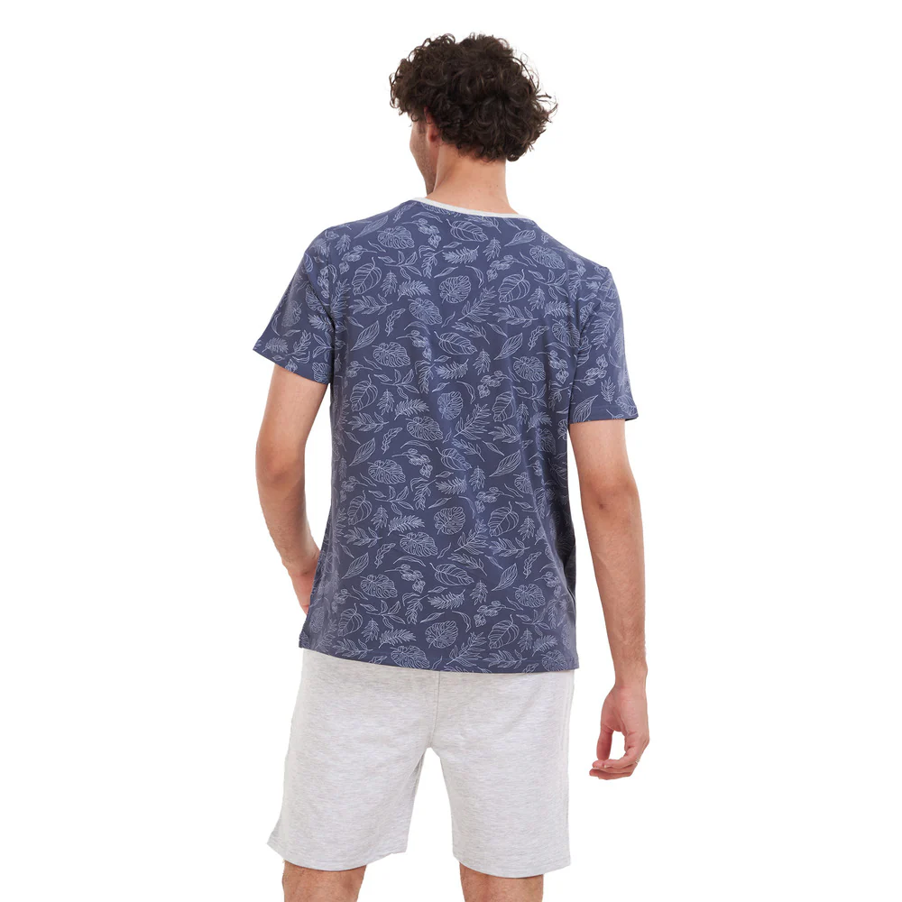 Men summer pajama set Dark grey Flowers T-shirt +Shanee short - Image 4
