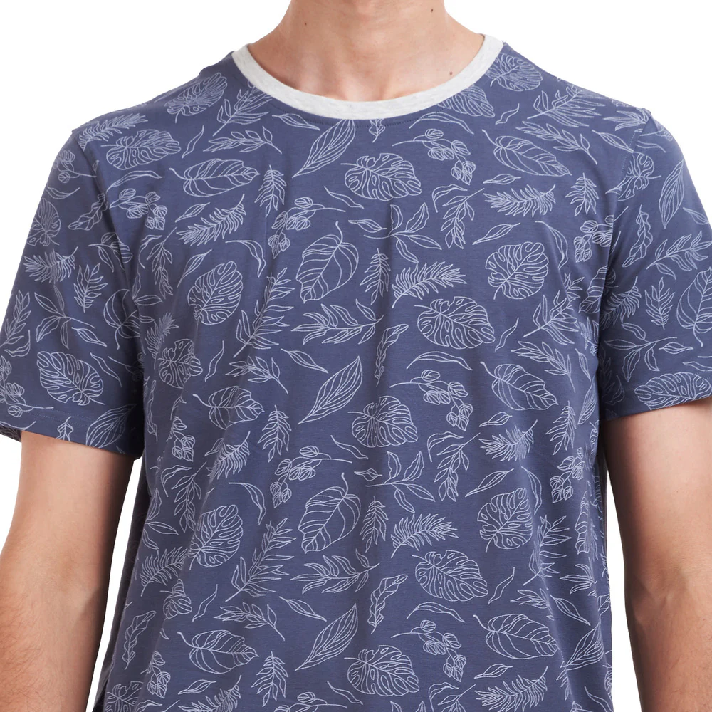 Men summer pajama set Dark grey Flowers T-shirt +Shanee short - Image 5