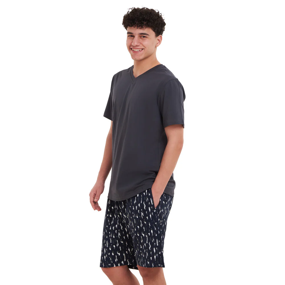 Men summer pajama set Dark Grey T-shirt + Dark Blue Camouflage short - Image 2