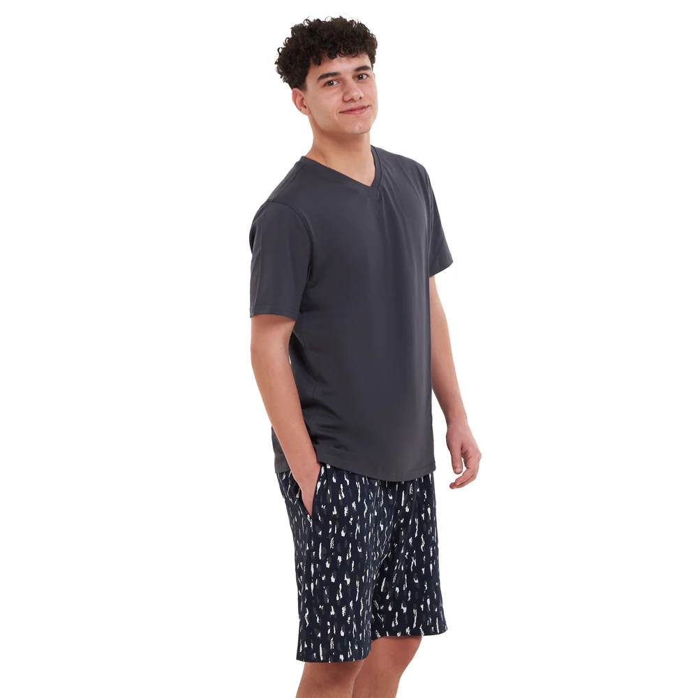 Men summer pajama set Dark Grey T-shirt + Dark Blue Camouflage short - Image 3
