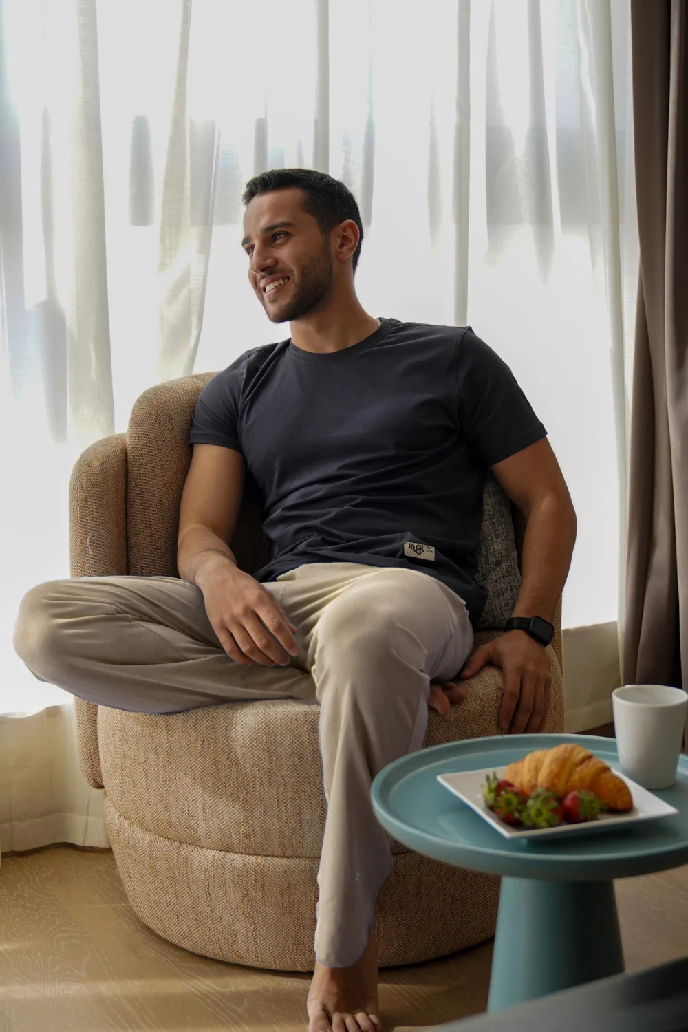 Men summer pajama set Dark grey T-shirt + Greyish Pants - Image 2