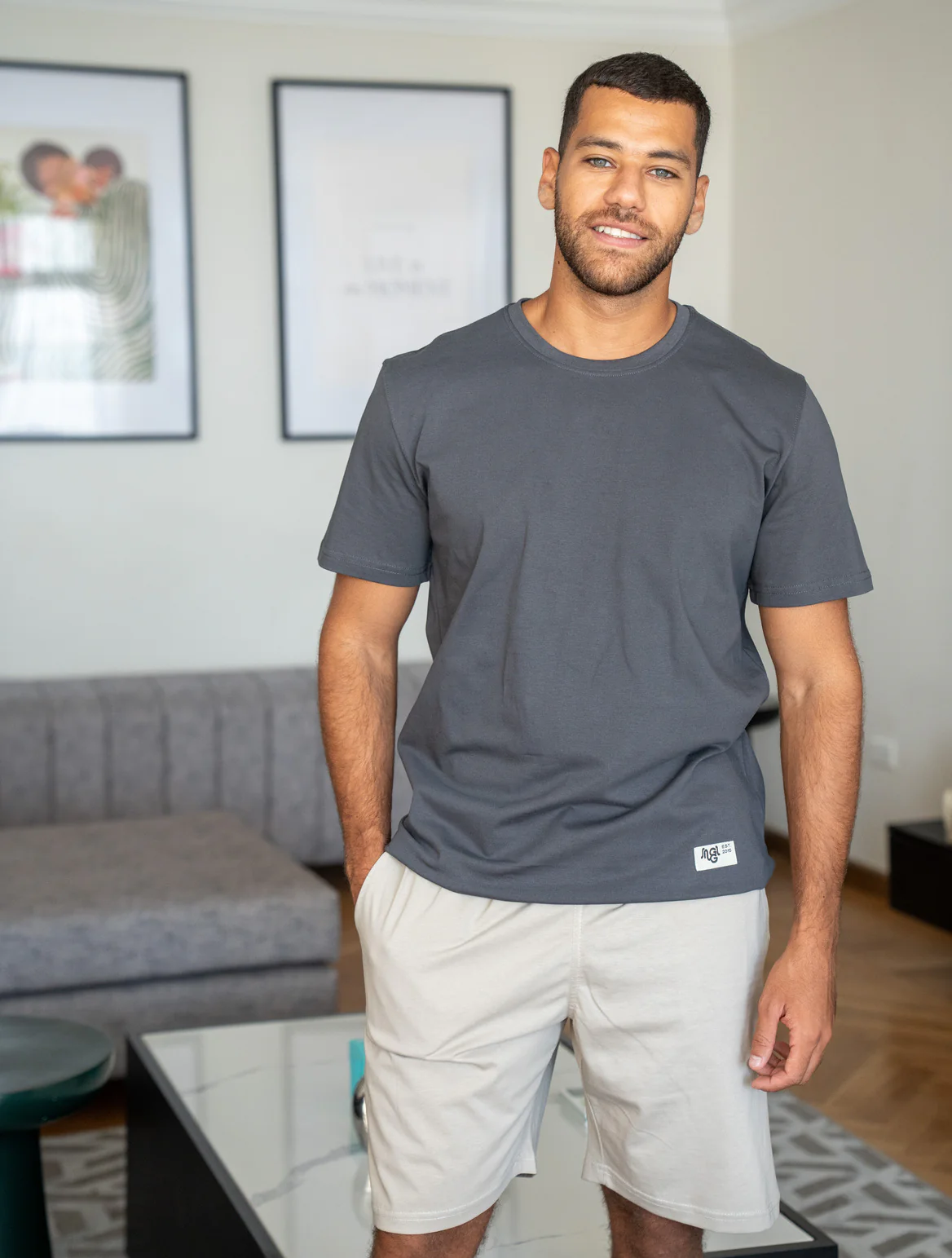 Men Summer Pajama set Dark Grey T-shirt + Greyish Short - Image 2