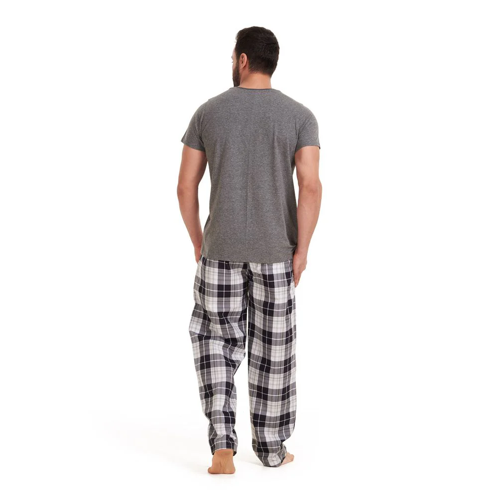 Men summer pajama set Dark Grey T-shirt +Off white x grey checkered pants - Image 4