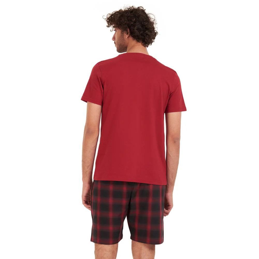 Men summer pajama set Dark red T-shirt + Black x red checkered short - Image 4