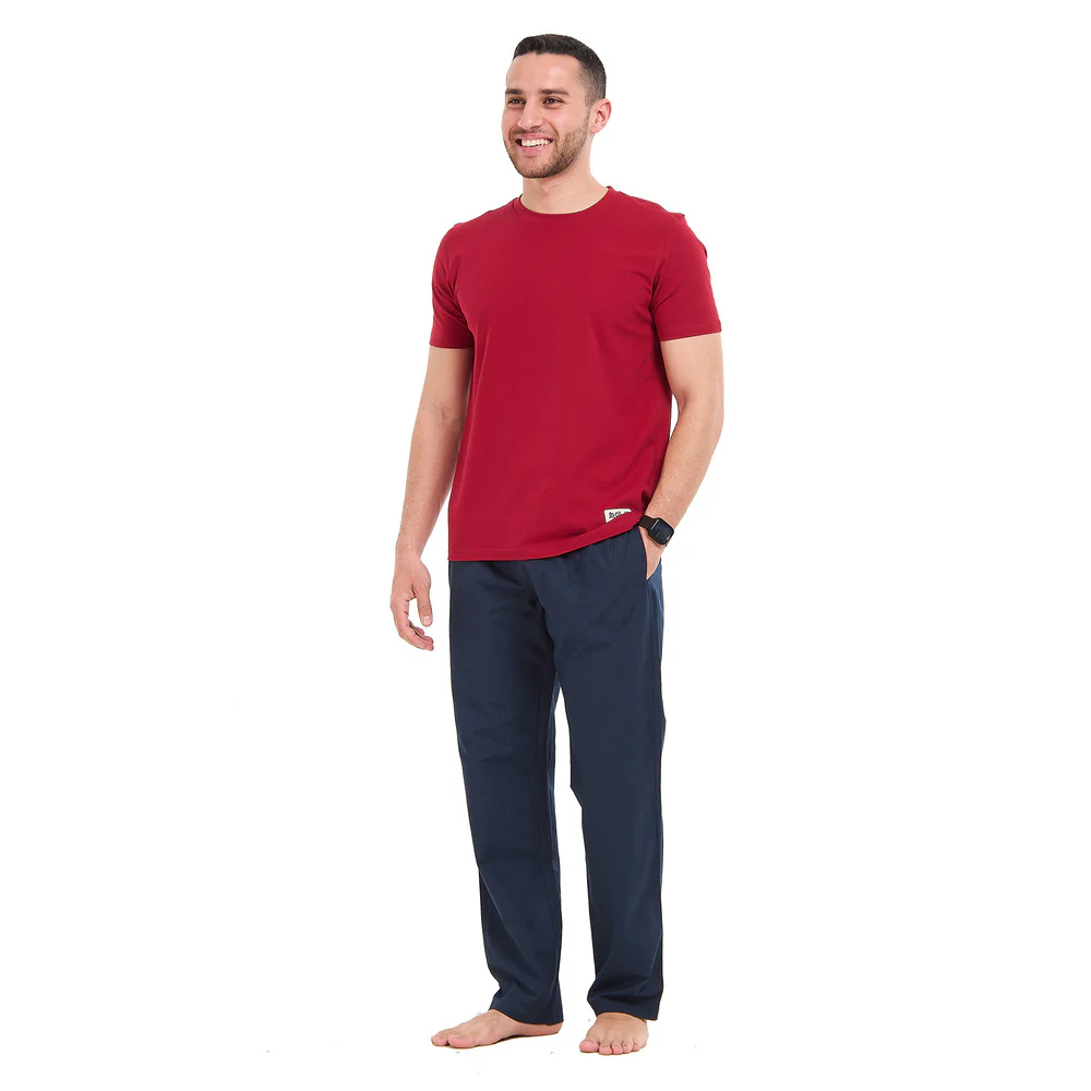 Men summer pajama set Dark red T-shirt + Dark red dots Pants - Image 3