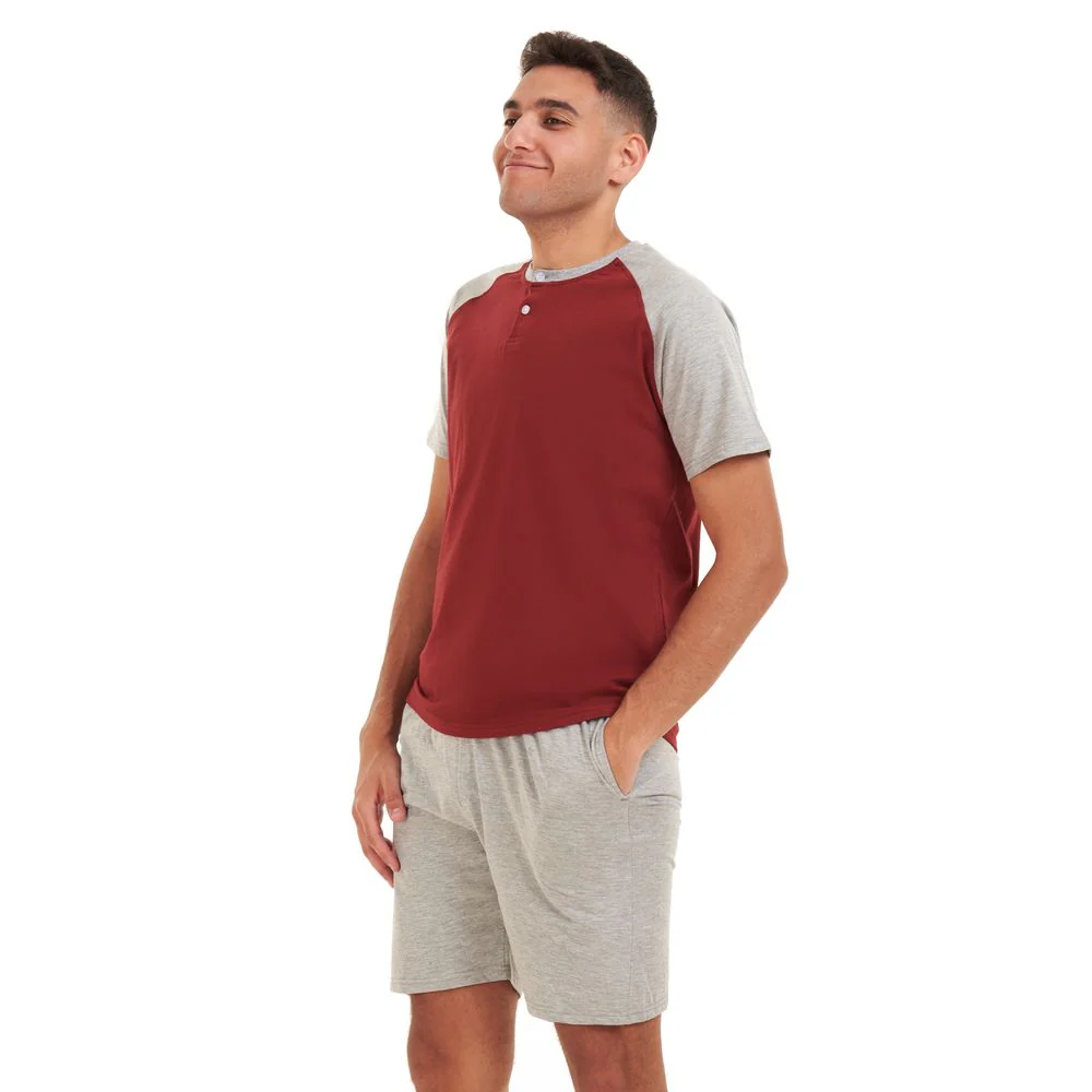 Men summer pajama set Dark red T-shirt + Grey short - Image 3