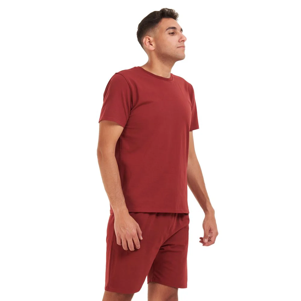 Men summer pajama set Dark red t-shirt + shorts - Image 2