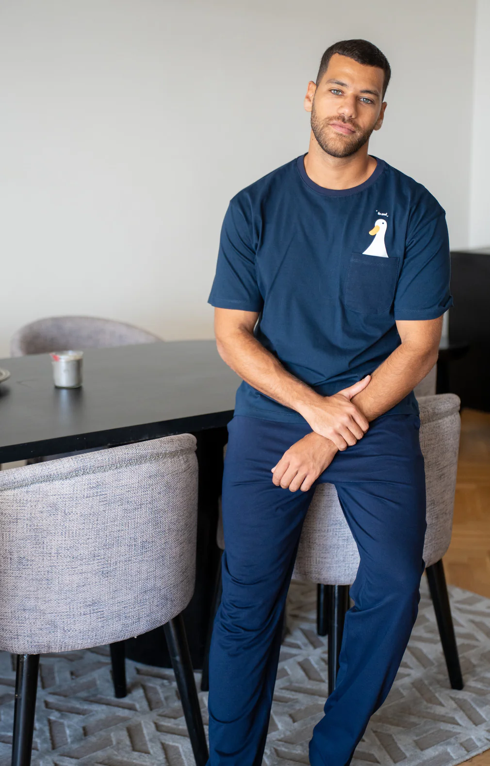Men summer pajama set Duck T-shirt + Dark Blue Pants - Image 4