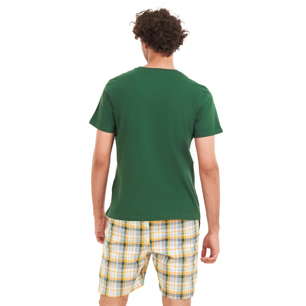 Men summer pajama set Green T-shirt + White x Green Checkered shorts - Image 4