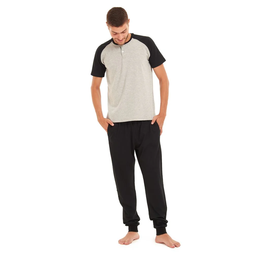 Men summer pajama set Grey t-shirt +Black Pants - Image 2