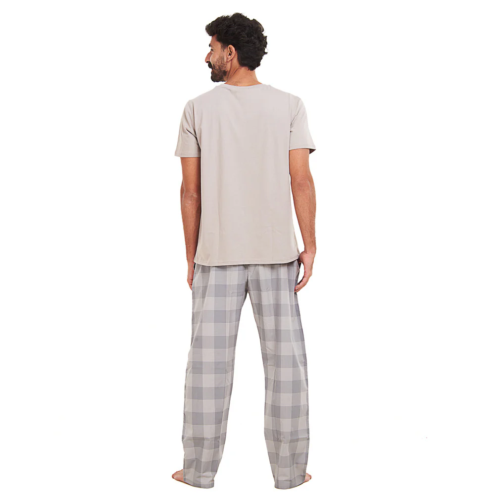 Men summer pajama set Grey T-shirt + Grey checkered Pants - Image 4