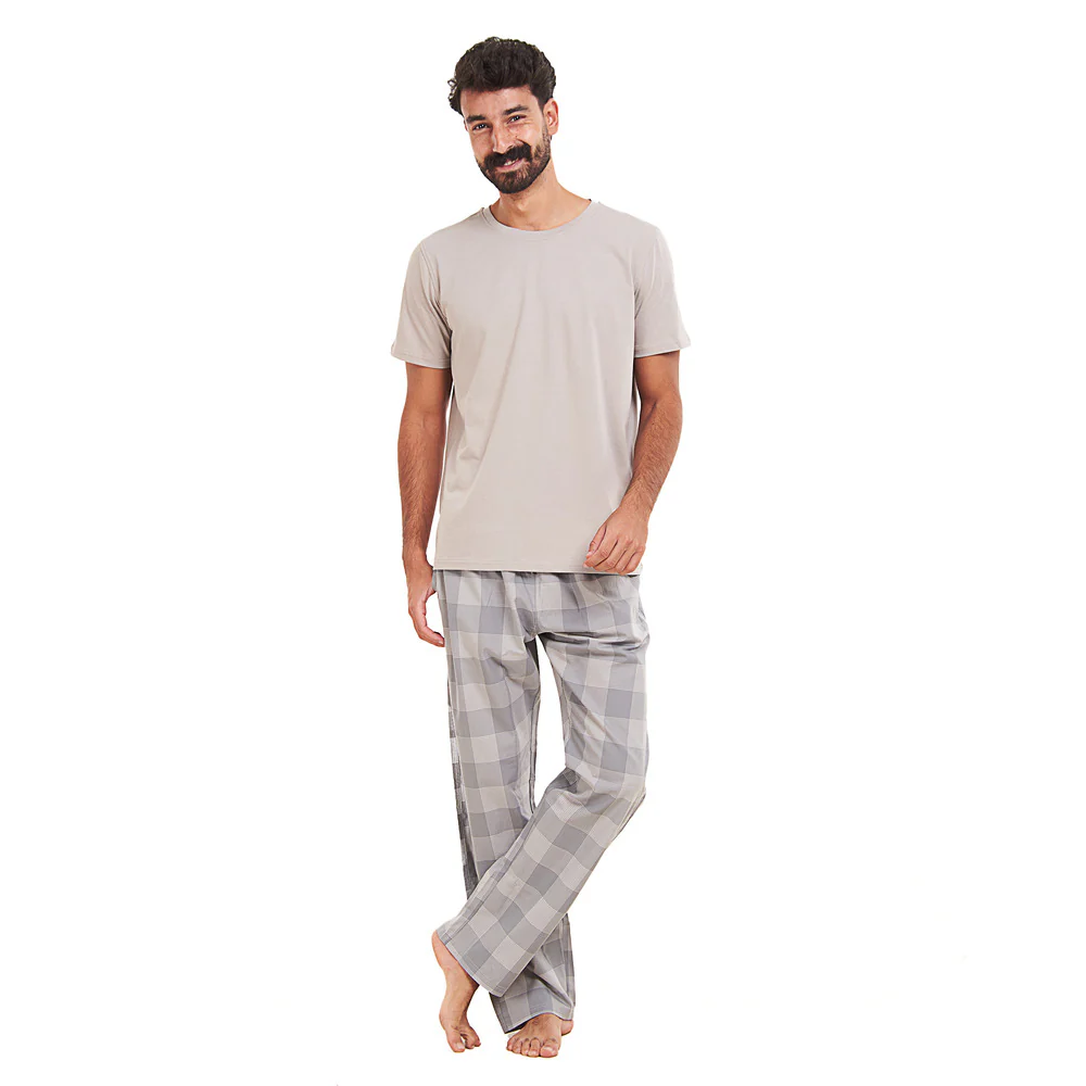 Men summer pajama set Grey T-shirt + Grey checkered Pants - Image 5