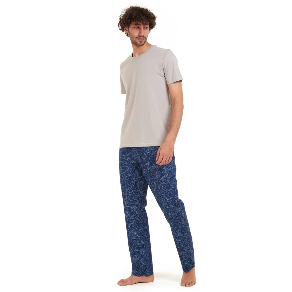 Men summer pajama set Grey T-shirt + light blue lines pants - Image 2