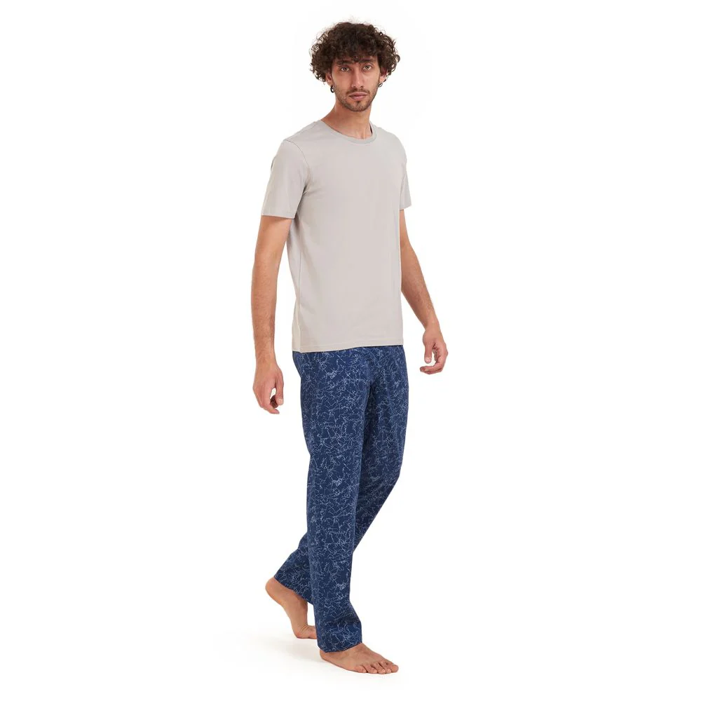 Men summer pajama set Grey T-shirt + light blue lines pants - Image 3