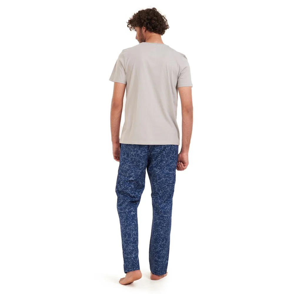 Men summer pajama set Grey T-shirt + light blue lines pants - Image 4