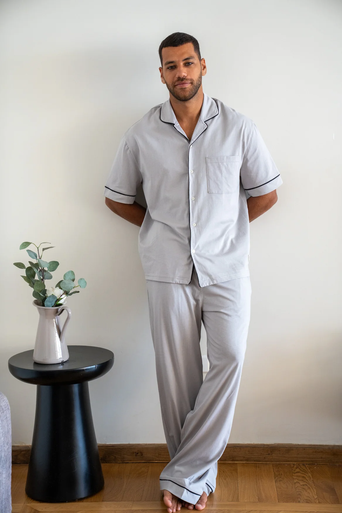 Men summer pajama set Grey T-shirt + Pants - Image 3