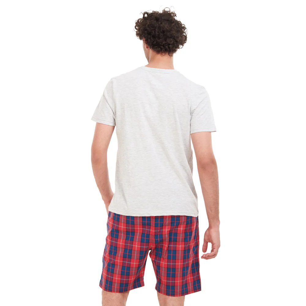 Men summer pajama set Grey T-shirt + Red x Indigo Checkered short - Image 4