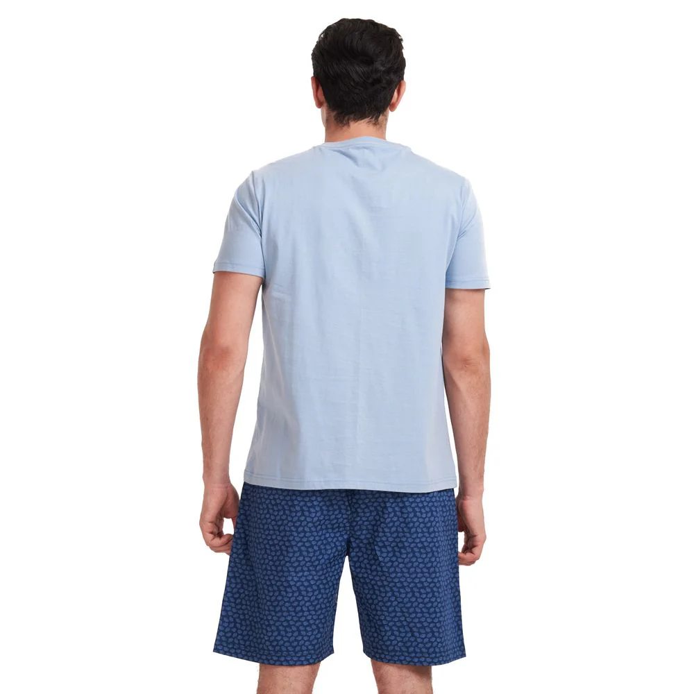 Men summer pajama set Light blue T-shirt +Blue leaves shorts - Image 4