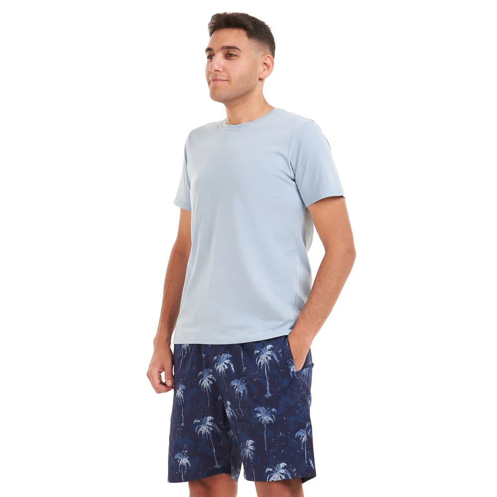 Men summer pajama set Light blue T-shirt + Dark blue Palm short - Image 3