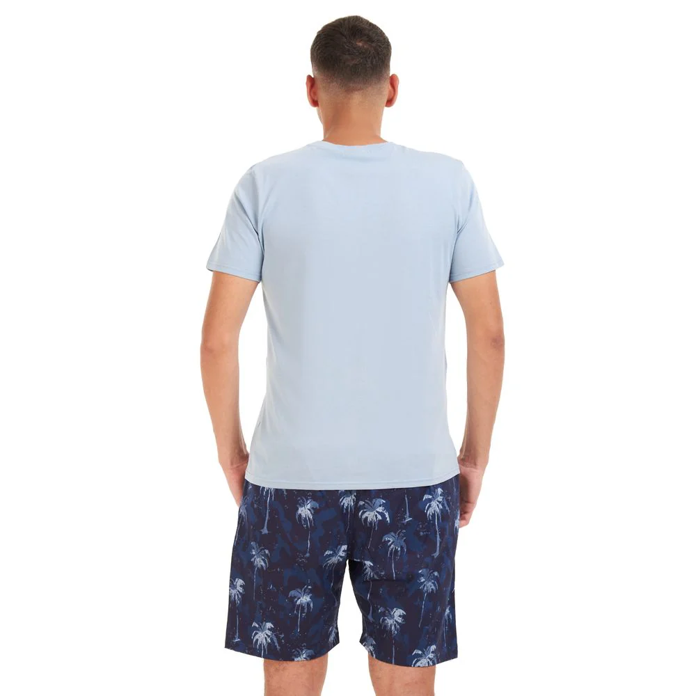 Men summer pajama set Light blue T-shirt + Dark blue Palm short - Image 4