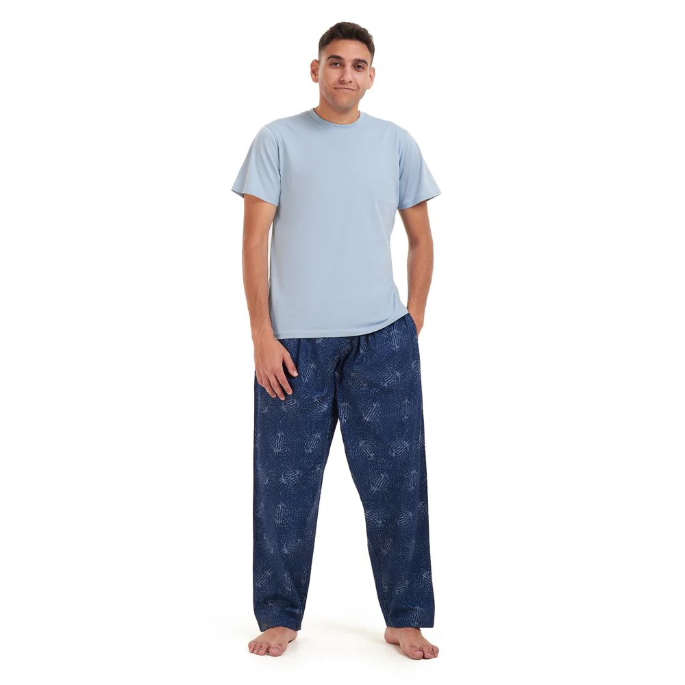 Men summer pajama set Light blue t-shirt +Dark blue x aqua lines Pants - Image 2